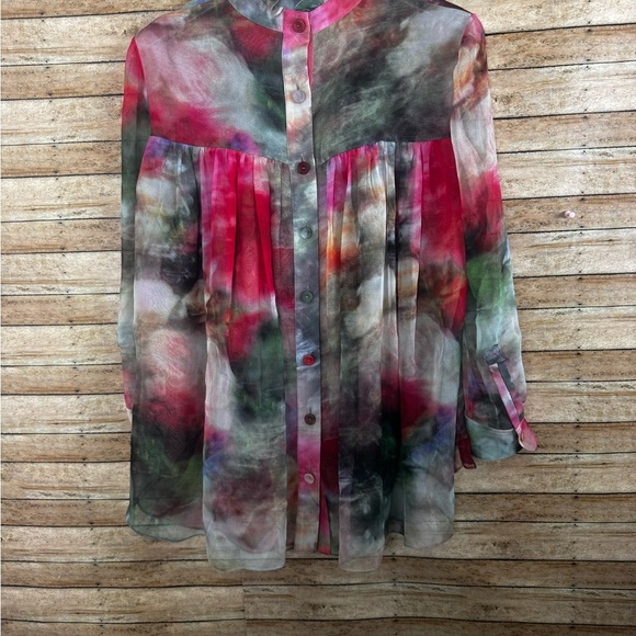 ADAM LIPPES Tie-Neck Silk Floral Print Chiffon Blouse Size 8 - Picture 2 of 6